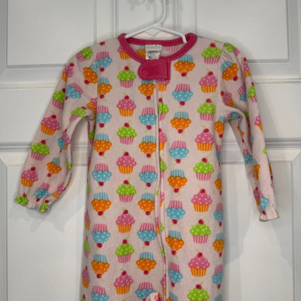 Absorba Girls Pink Cupcake Fleece Footed Pajamas Sleeper Size 24‎ Months